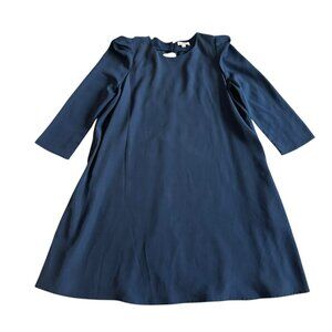 Claudie Pierlot Navy Blue Shift Dress Rasta Bis Back Bow 3/4 Sleeve Size 40 8